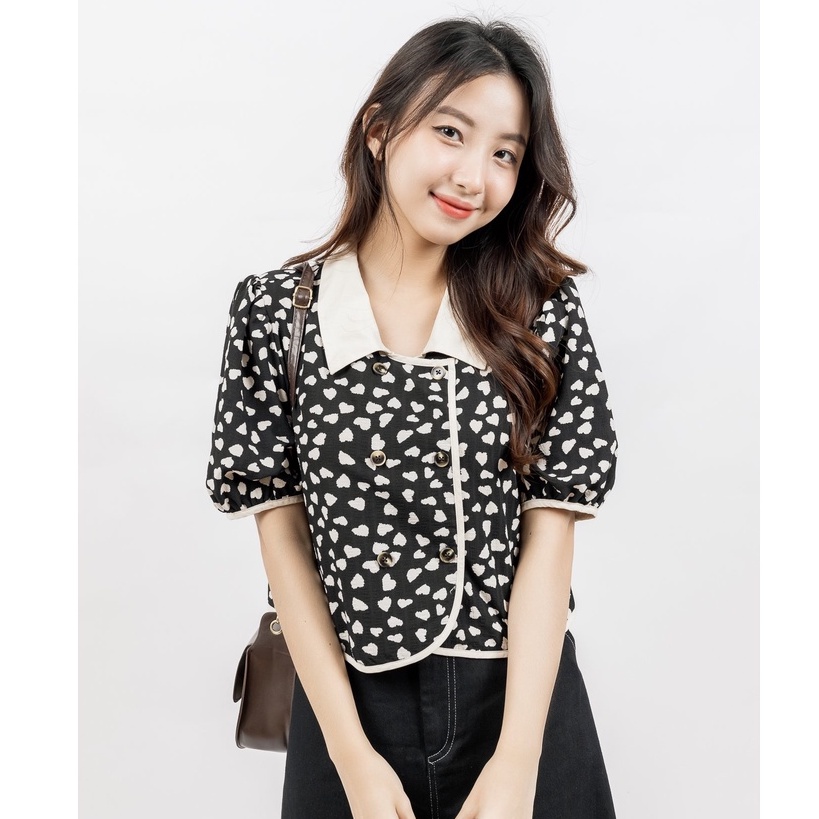 Áo sơ mi nữ FM Style hoạ tiết phối viền thời trang Hàn Quốc thanh lịch nữ tính I Fm Style Online 220103425