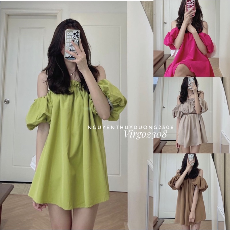 [HÀNG SẴN]Váy-đầm trễ vai thô nến tay bồng tiểu thư