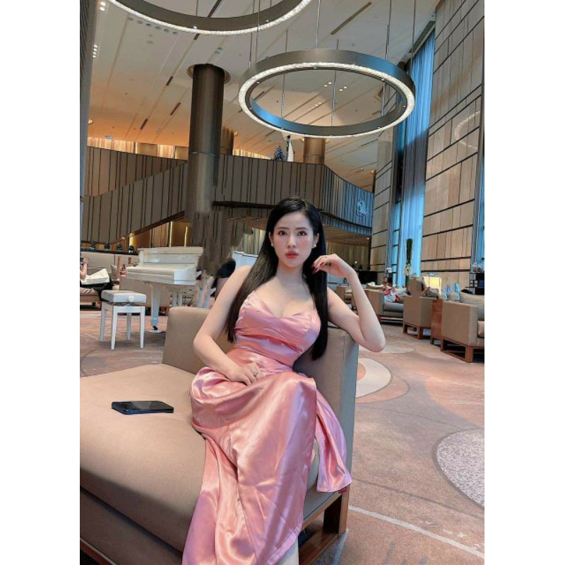 Đầm maxi 2 dây đan lưng thả tà