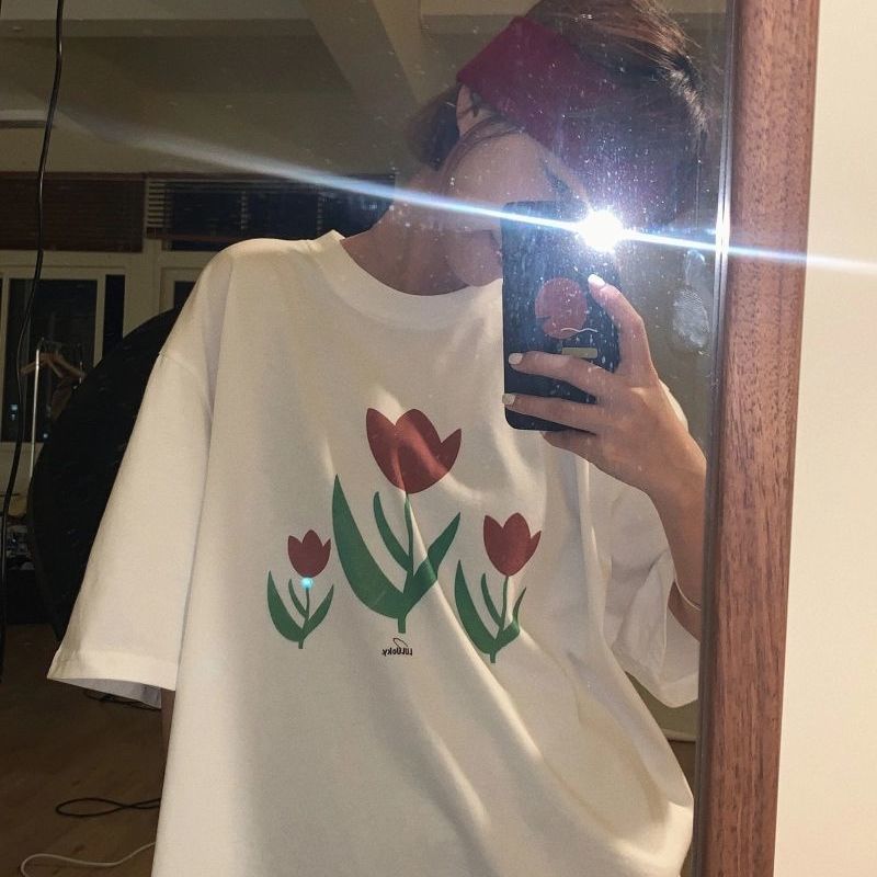 Áo thun nữ tay ngắn cổ tròn 100% cotton phong cách Hàn Quốc