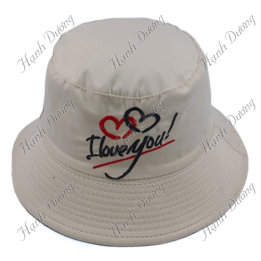 Nón bucket 2 mặt thêu hình trái tim I LOVE YOU