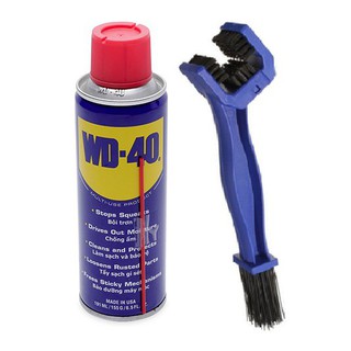 Combo chai xịt chống rỉ sét, bôi trơn WD-40 191ml và bàn chải vệ sinh sên 3D chuyên nghiệp