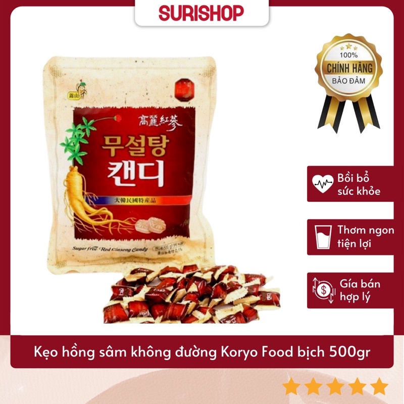 Kẹo Hồng Sâm Không Đường Koryo Food Bịch 300gr Cao Cấp Hàn Quốc Dành Cho Người Tiểu Đường