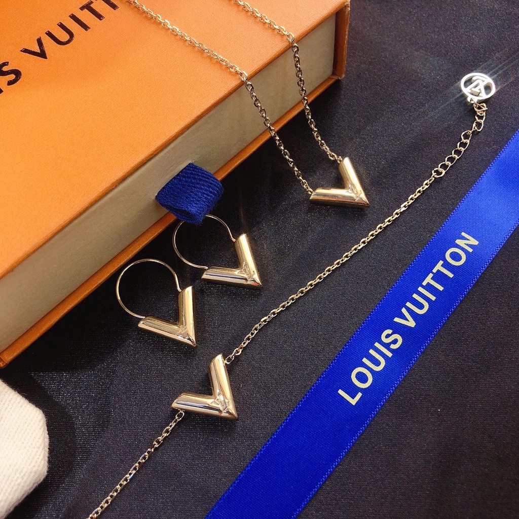 LOUIS VUITTON Khuyên Tai Tròn Bằng Thép Titan In Logo LV Thời Trang