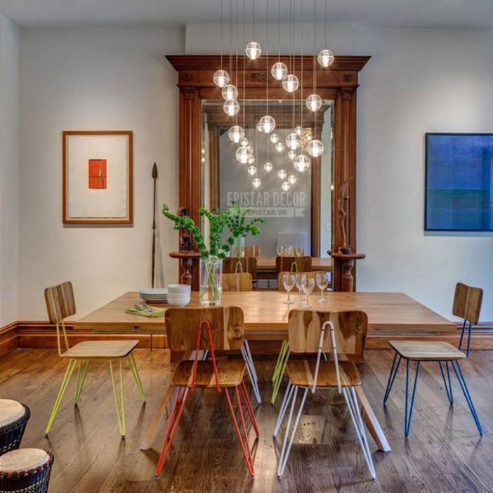 Bộ 15 Đèn thả thông tầng pha lê giọt nước thủy tinh tiết kiệm điện dễ thay thế Tặng kèm đế chung tròn và bóng LED