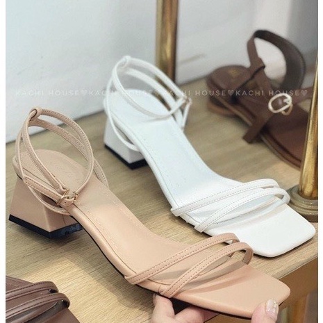 Sandal nữ cao gót 5 phân quai chéo Thiên Hương VNXK BP50C3 Giày cao gót đế vuông đẹp 4 màu trắng nâu đen kem 5p