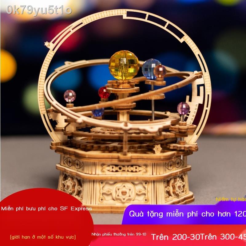 ◇✒✾Trạng thái Ruo Đồng hồ cơ học Ruoke Hộp âm nhạc Tự làm bằng gỗ lắp ráp tay để tạo thành câu đố ba