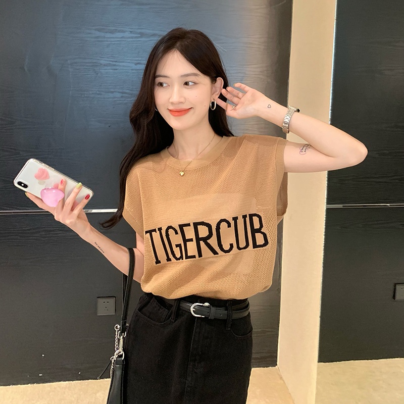 Áo dệt kim ZHELIHANGFEI không tay in chữ quyến rũ thời trang