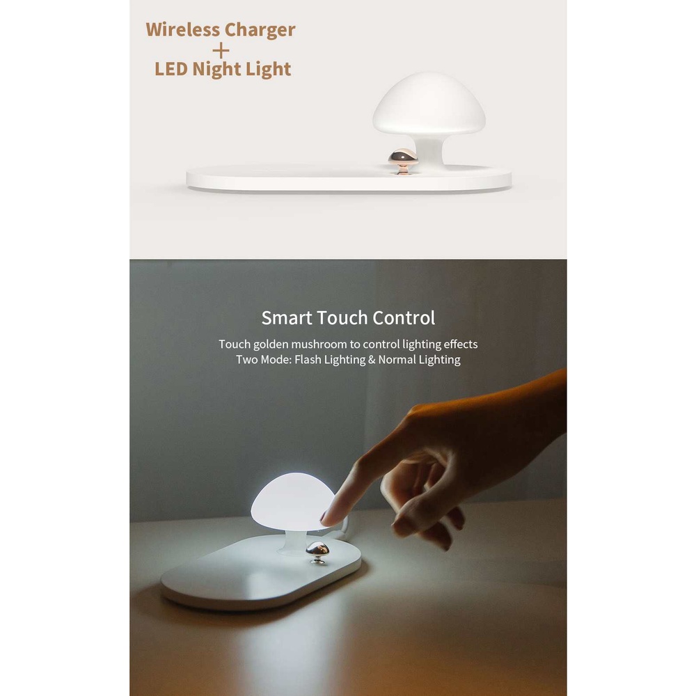 Đế sạc nhanh không dây UARELIFFE kiểu cây nấm có đèn led cho điện thoại