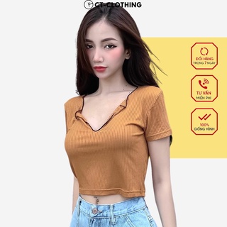 Áo croptop tay ngắn cuốn cổ v - cr03222