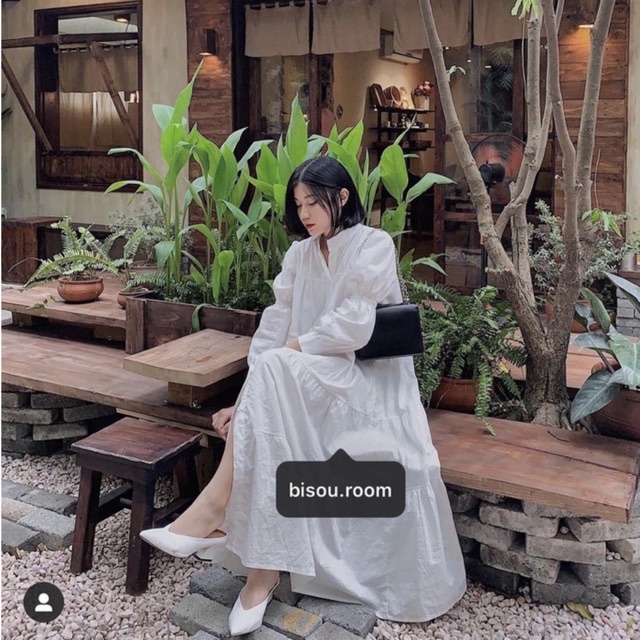 Váy trắng dài dáng rộng freesize - ảnh thật by Bisou