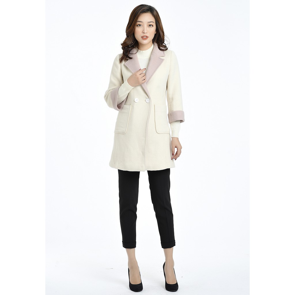 Áo dạ cashmere phối cổ LAMER L65W18T055 (Xám/Be)