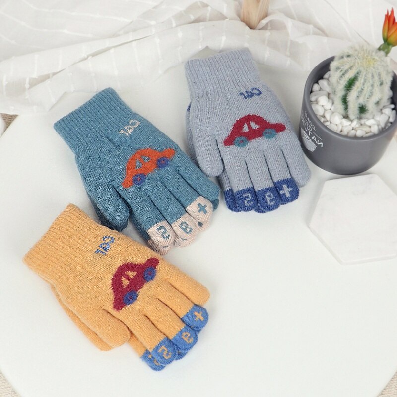 Găng tay dệt kim mềm mại họa tiết hoạt hình giữ ấm mùa đông cho bé 4-8 tuổi