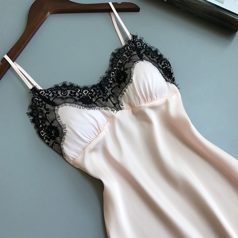 Đầm ngủ viền ren cổ chữ V cho nữ