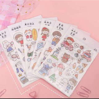 Set 4 miếng sticker dán học sinh nam nữ cute, hình dán dễ thương
