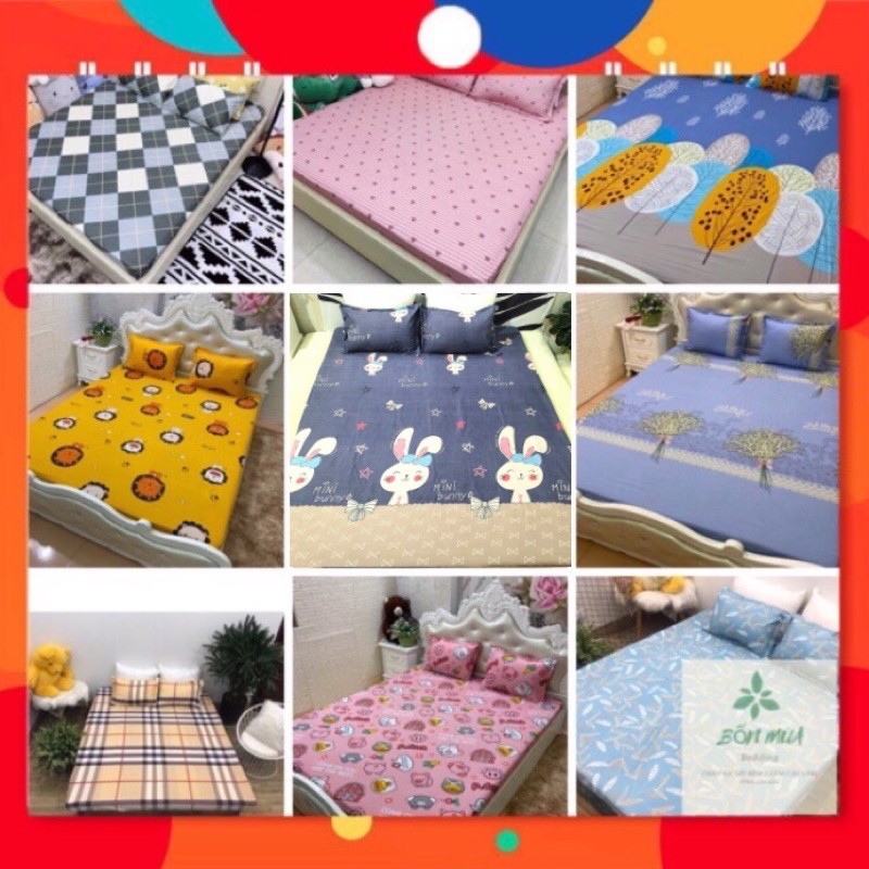 Ga Giường, Drap Giường 3 Món【RẺ BỀN ĐẸP】Ga Chun Kèm Vỏ Gối Cotton Poly Kích thước m6/ m8/ 2m2 (Ảnh thật, được chọn mẫu)