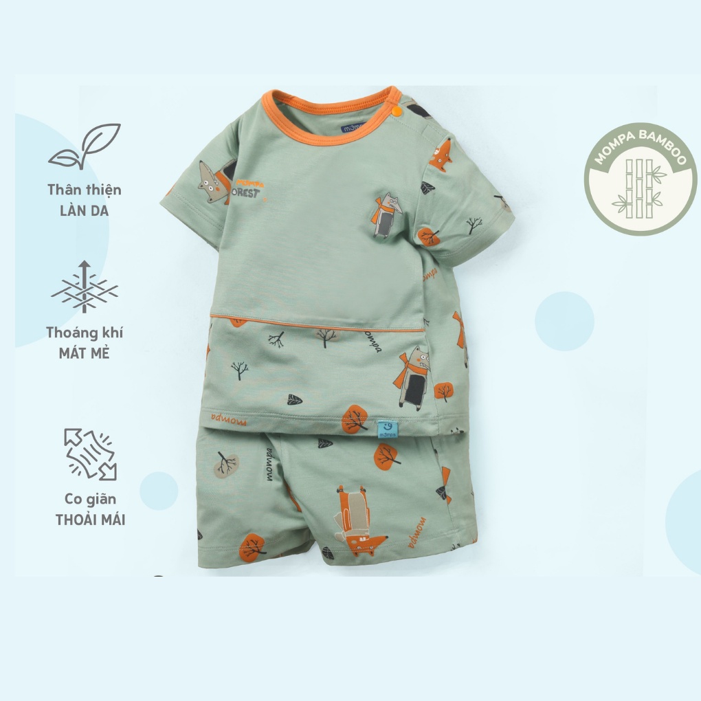Bộ Cộc Cài Vai Mompa Bamboo họa tiết động vật - Quần Áo Bé Trai, Bé Gái (Size 6 Tháng -Tuổi