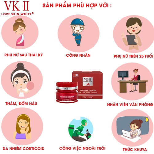 Kem dưỡng da mờ nám, tàn nhang, đồi mồi VK II Love Skin White Face Cream Collagen 20g