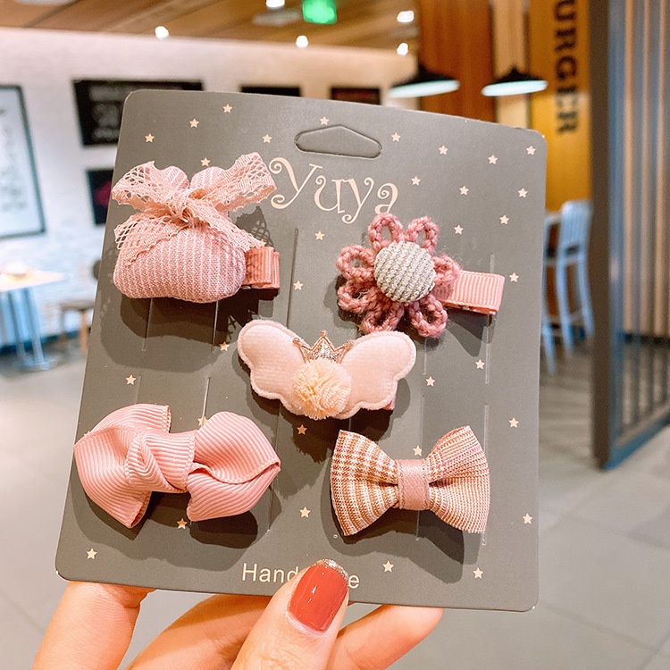 Set 5 kẹp tóc mũ cài vương miện công chúa phong cách Hàn QUốc dễ thương cho bé.
