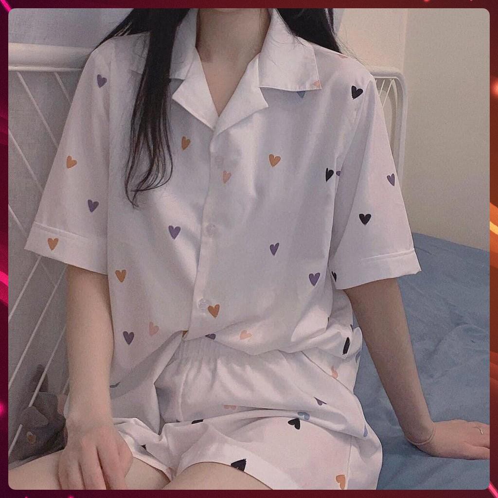 [FreeShip] Bộ PIJAMA Lụa Cao Cấp, Bộ Đồ Ngủ Nữ Trái Tim, Quần Áo Ngủ Nữ Đẹp Form Rộng