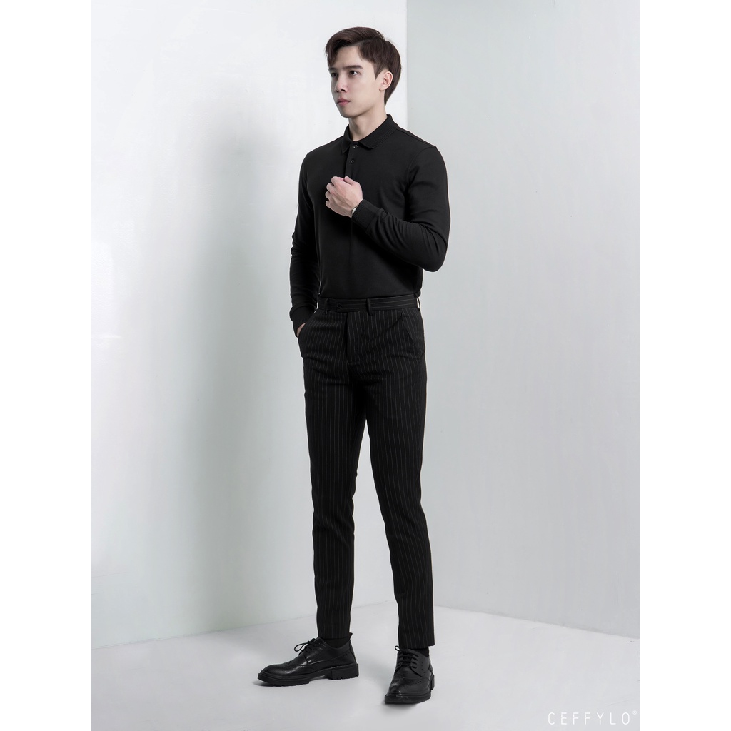 [Mã LTP50 giảm 50000 đơn 150000] Áo Polo Dài Tay Đen Trơn Basic Vải Cotton Mềm Mịn - CEFFYLO | BigBuy360 - bigbuy360.vn