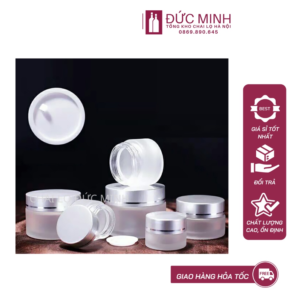 Hũ đựng kem, hũ chiết mỹ phẩm thủy tinh cứng cáp màu trắng 10gr/20gr/30gr/50gr [Giá Sỉ/ Lẻ]