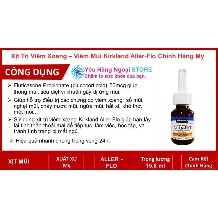 Xịt mũi chống dị ứng Kirkland Aller-Flo 18.2ML của Mỹ.