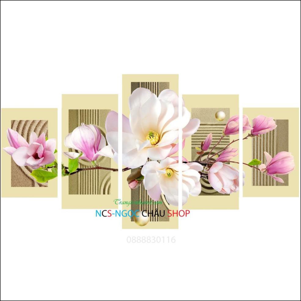 Tranh chấm đá (đính đá} Hoa Ngọc lan trắng 5 bức NCS-NGỌC CHÂU SHOP