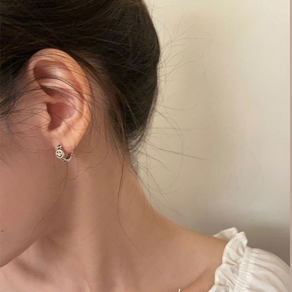 Bông Tai Mạ Bạc 925 Hình Mặt Cười Dễ Thương Phong Cách Retro Cho Nữ