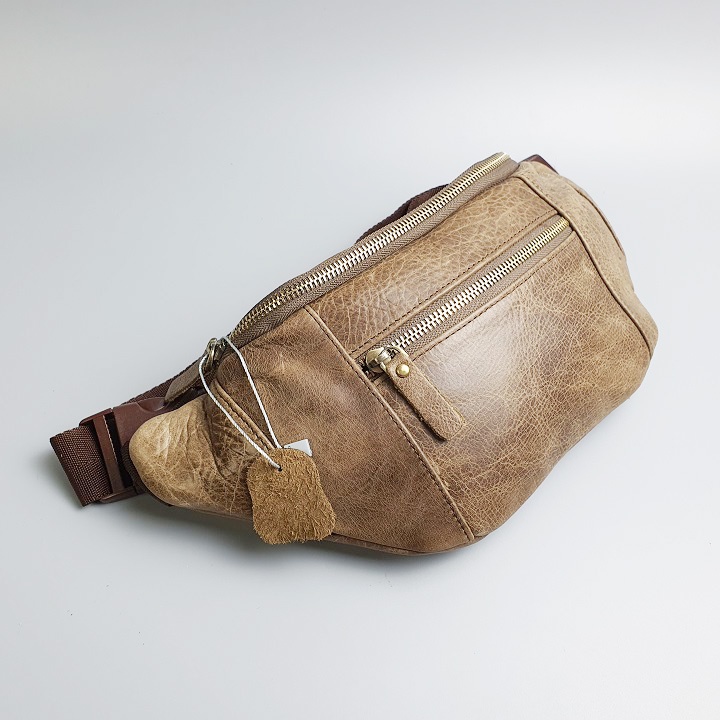 [Da thật] Túi đeo hông da bò thật TD106 (Nâu/Ghi) - 100% da bò thật, BH 3 năm | BigBuy360 - bigbuy360.vn