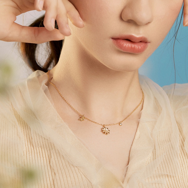 Vòng cổ bạc 925 BAMOER họa tiết hoa hồng thời trang cho nữ