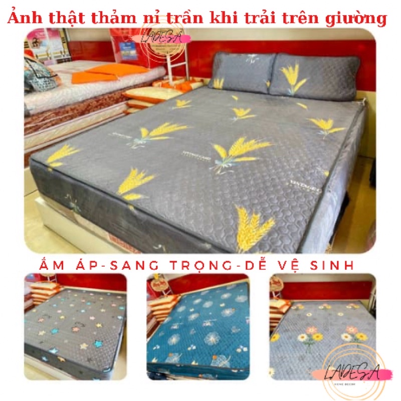 Ga gối nỉ nhung hoạ tiết trần nhập khẩu cao cấp ( bộ 3 món kèm vỏ gối)