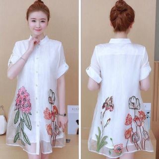 Váy đầm suông sơ mi dự tiệc dáng dài in hoa tulip duyên dáng, mẫu váy sơ mi suông công sở rộng mẫu mới đẹp giá rẻ
