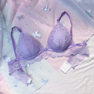 (Hàng thiết kế) Áo bra ren mút đính liền màu tím pastel