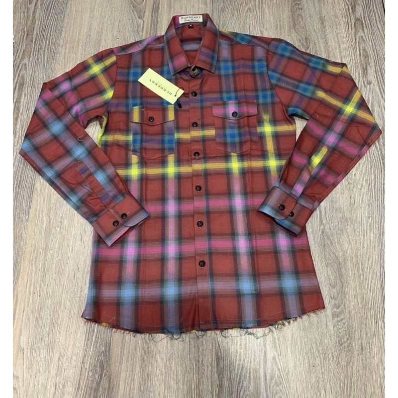 [Ảnh thật] Áo sơ mi kẻ phối màu rách gấu nam nữ- Bơ Boutique | BigBuy360 - bigbuy360.vn