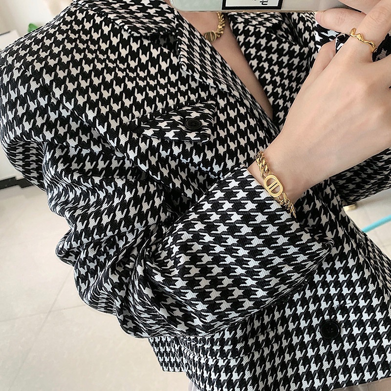 Vòng tay dây xích mặt chữ D đối mặt phong cách Harajuku thời trang thường ngày cho cặp đôi 19A1376