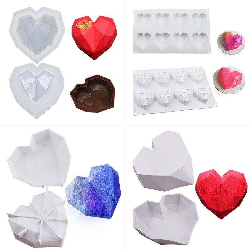 ✿✿✿Khuôn 3D Kim Cương Trái Tim Bằng Silicone Khuôn Làm Bánh Nướng Bánh Xốp Voan Chocolate Mousse✿✿✿