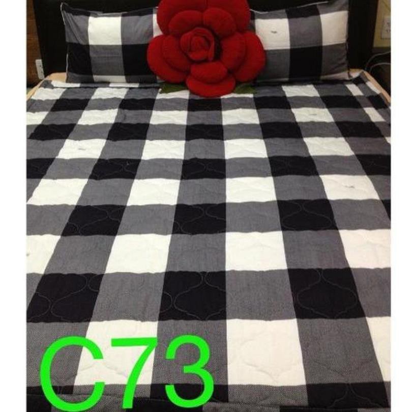 Bộ Drap Cotton Thắng Lợi - Họa tiết caro trắng đen C73 - STN