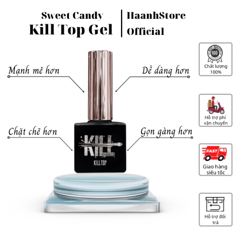 Sơn Gel Top bóng cường lực Kill.Top 10ml - Siêu cứng và độ bền kéo dài trên 1 tháng từ Sweet Candy Hàn Quốc