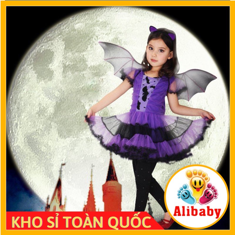Đồ hóa trang Halloween váy hóa trang người dơi Purple Bat Girl đồ cosplay cho bé gái E1082