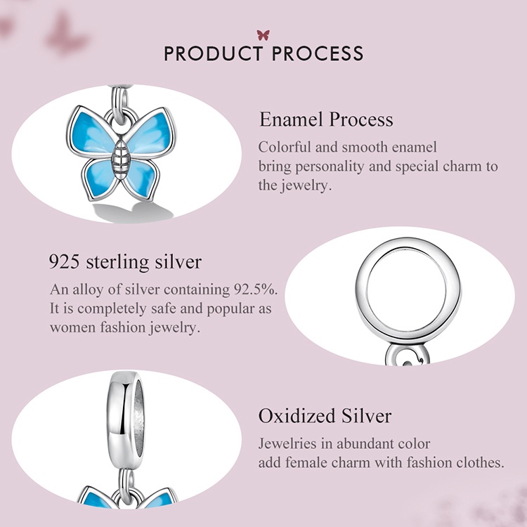 Vòng cổ BAMOER bạc 925 mặt hình bướm xanh thời trang dành cho nữ