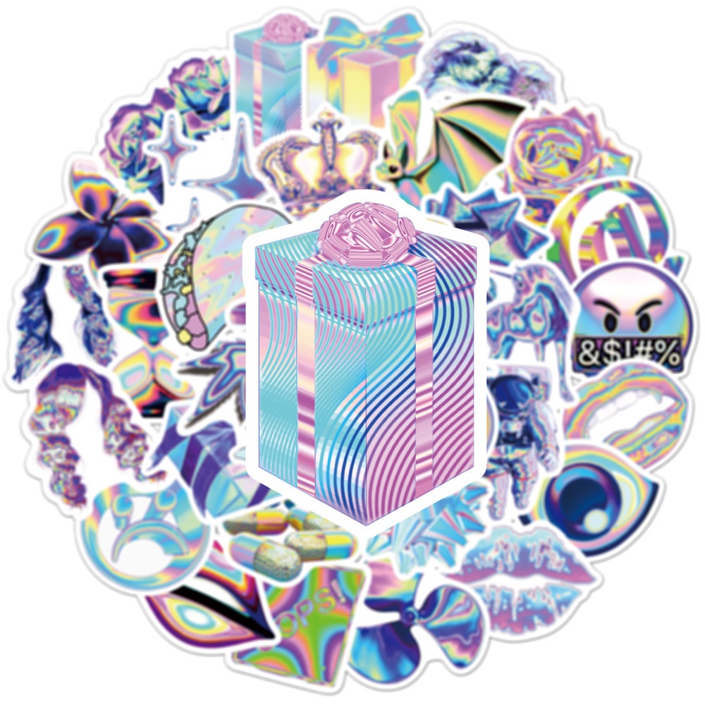 50 nhãn dán màu laser chống nước họa tiết hoạt hình trang trí điện thoại/máy tính xách tay
