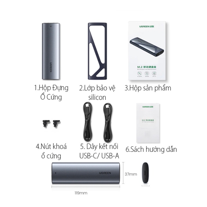 Thiết bị đựng ổ cứng M.2 SATA NVMe/NGFF Ugreen 90264