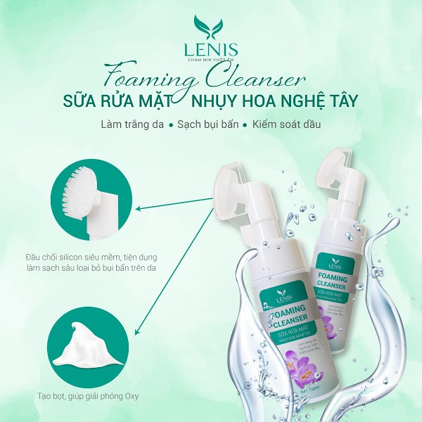 Sữa Rửa Mặt Thiên Nhiên, Giảm Mụn Ẩn, Da Dầu Mụn, Lenis - Foaming Cleanser Chiết Xuất Nhụy Hoa Nghệ Tây [150m]