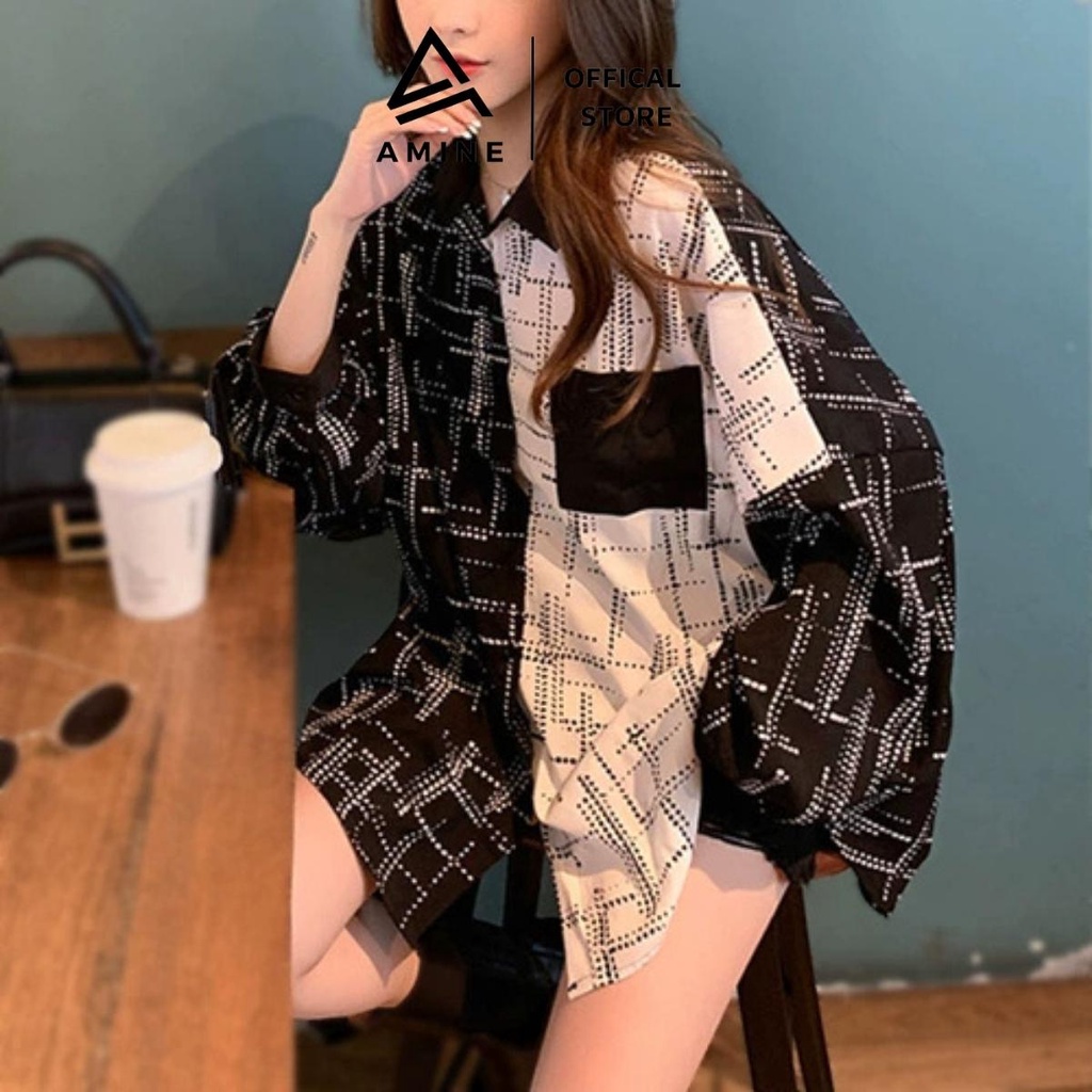 Áo sơ mi nữ, sơ mi nữ chấm bi form rộng Hàn Quốc C9