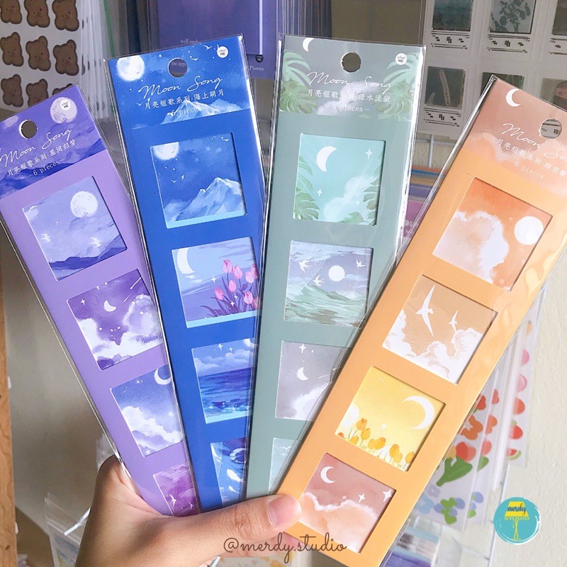 Set 6 dải sticker nhựa PET dán trang trí bullet journal chủ đề Tình Khúc Ánh Trăng