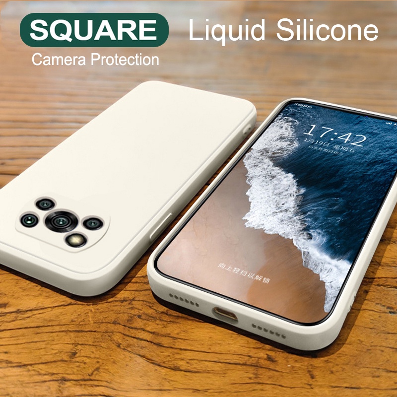 Vỏ mềm silicon lỏng sang trọng Bảo vệ ống kính Vỏ điện thoại cạnh thẳng Poco X5 Pro X4 Pro Poco X3 Pro X3 NFC X3 GT X4 GT Poco F5 Pro F4 GT