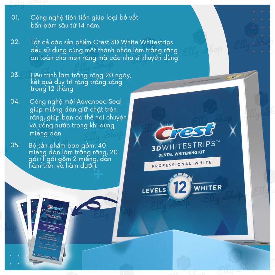 [Lẻ 1 miếng] Miếng Dán Trắng Răng Crest 3D Whitestrips Level 12 Whiter
