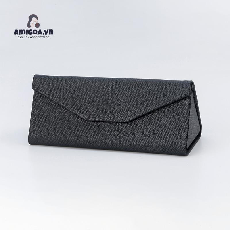 Hộp Đựng Mắt Kính Bằng Da Hình Tam Giác Ba Chiều Màu Đen