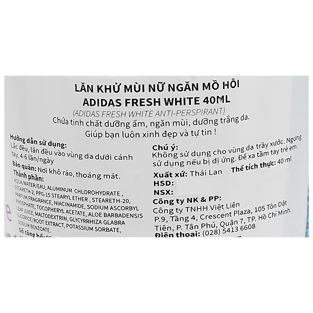 Lăn Khử Mùi Nữ Ngăn Mồ Hôi Adidas Fresh Vitality 40ml